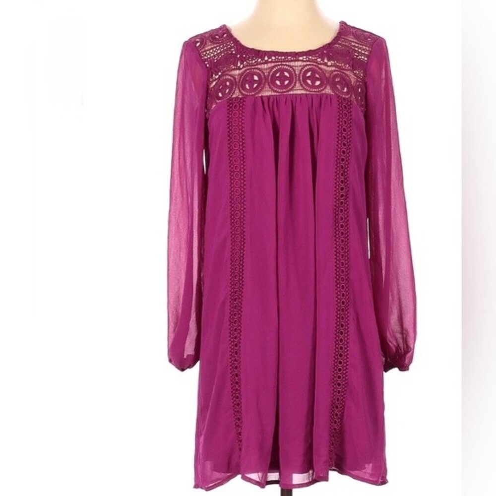 Long sleeve pink fuchsia dress with lace detail size XS